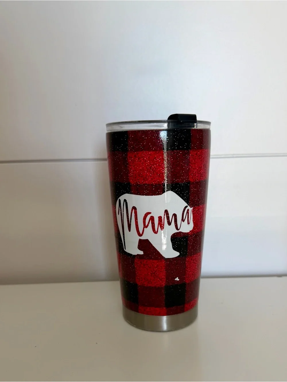 Red and Black Plaid 'Mama' Tumbler